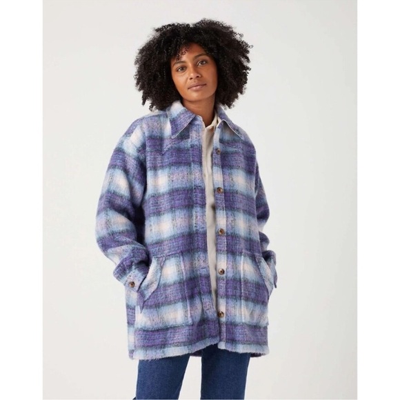 Urban Outfitters Wrangler Plaid Oversized Wool Blend Western Jacket NWT - Picture 5 of 15